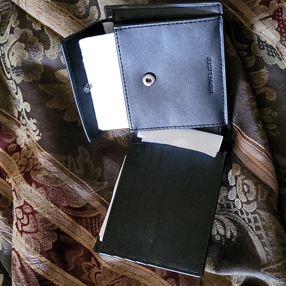 Michael kors men's black leather wallet 4 cc change and slip for bills gorgeous - Picture 5 of 6